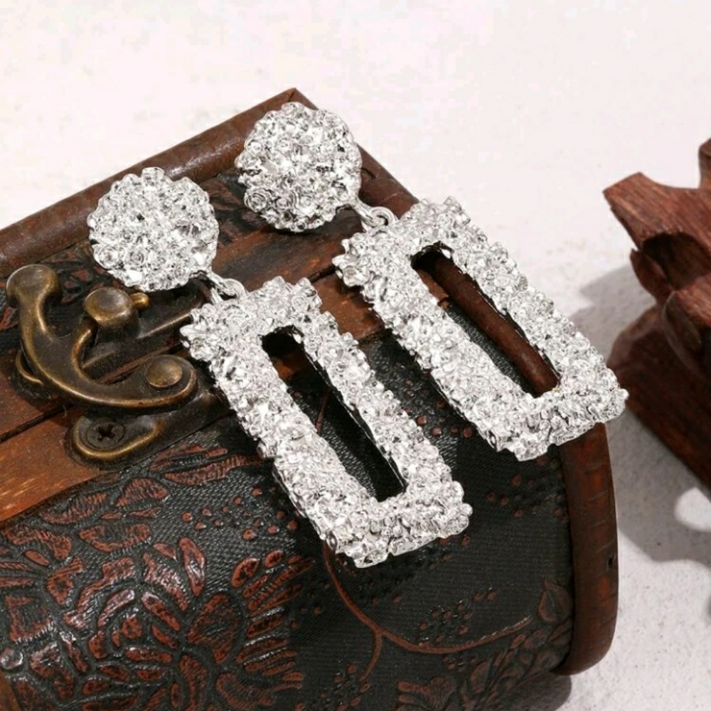 Silver Textured Metal Earrings - Picture 3 of 3